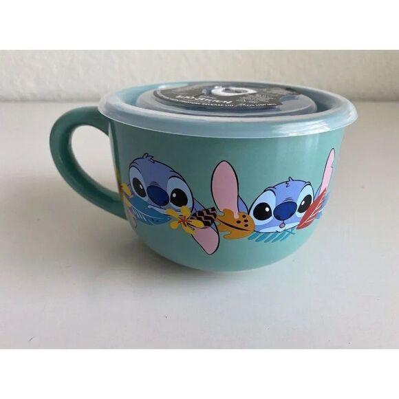 Disney Stitch Faces Emotions 24oz Soup Coffee Mug Pressure Release Lid Bowl NEW - Picture 3 of 6